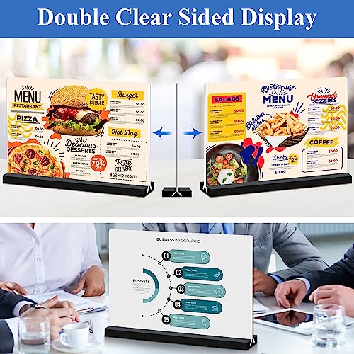 Acrylic Sign Holder 11x8.5 '' Horizontal T-Shaped Clear Double-Sided Table Menu Stands Plastic Picture Frames Display Desktop Display Holders for Wedding Table,Restaurant Signs,Office, Store,6 Pack - size: Vertical 6 Pack 8.5x11''
