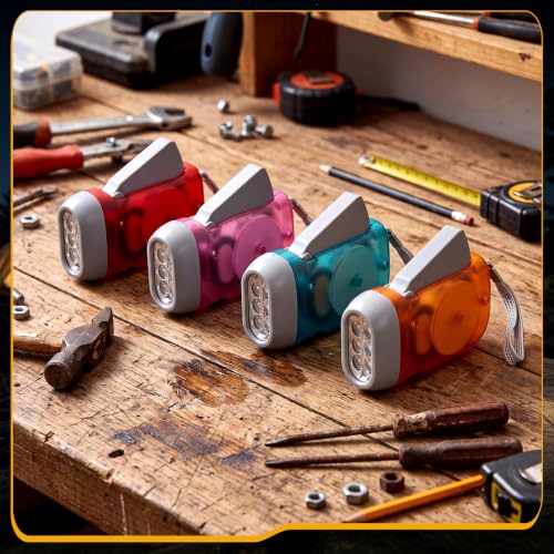 Mudder 24 Hand Crank Flashlight, Orange, Red, Pink, Teal - color: Red, Light Blue, Orange, Pink