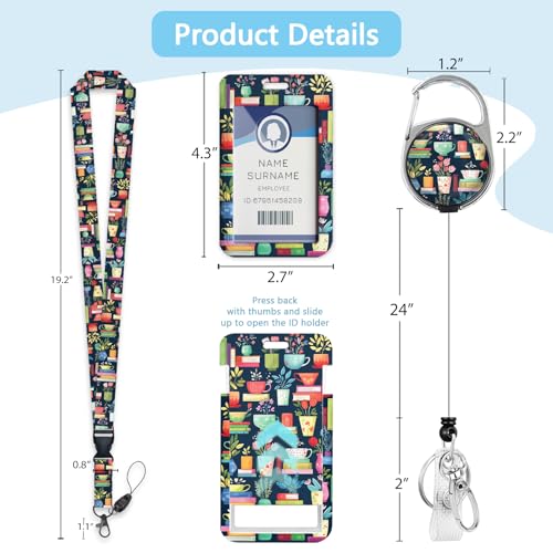Gctriki Teacher Lanyards for Id Badges, Badge Holder Retractable Clip, Book - color: Colorful Mug Book