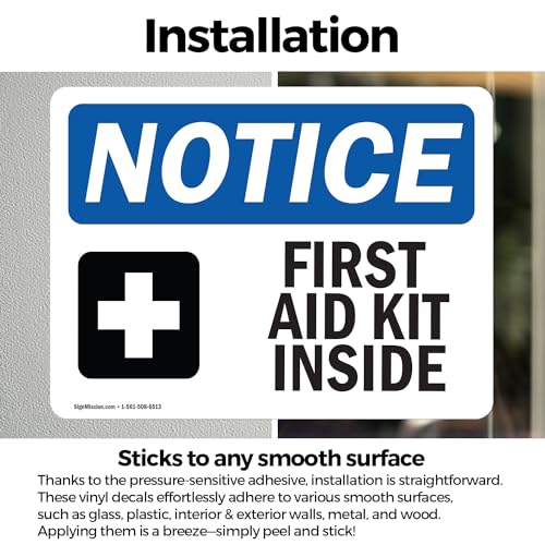 (2 Pack) First Aid Kit Inside Sign With Symbol OSHA Notice Sign 14 Inch X 10 Inch Vinyl Label Decal Sticker Weather Resistant, UV Protected for Workplace, Business, and Construction Site, Made in the USA - size: 14 Inch X 10 Inch, style: Vinyl Decal