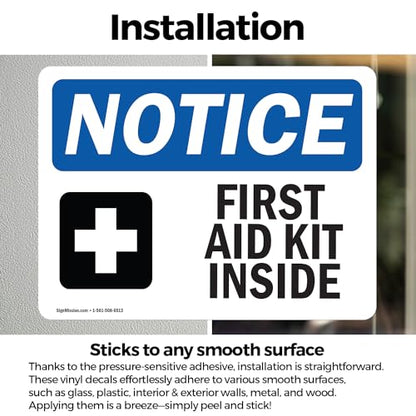 (2 Pack) First Aid Kit Inside Sign With Symbol OSHA Notice Sign 14 Inch X 10 Inch Vinyl Label Decal Sticker Weather Resistant, UV Protected for Workplace, Business, and Construction Site, Made in the USA - size: 14 Inch X 10 Inch, style: Vinyl Decal