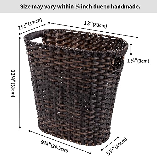 GRANNY SAYS Office Trash Can, Wicker Waste Basket for Bathroom, Dark Brown - color: Dark Brown, size: Rectangular - 13"L x 7½"W x 12¼"H