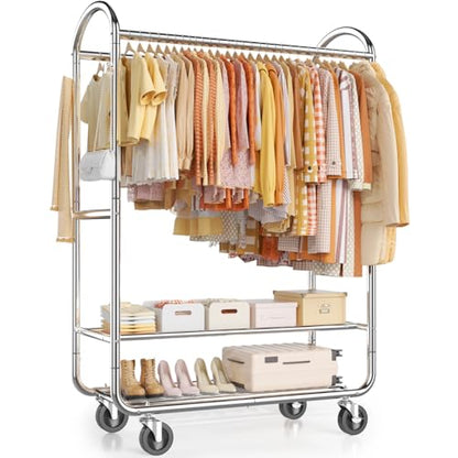EAGMAK Heavy Duty Clothing Racks for Hanging Clothes 720 Lbs, Rolling Clothes Rack Double Rod Garment Rack with Lockable Wheels, Metal Closet Organizer for Bedroom, Laundry, Retail, Silver - color: Silver