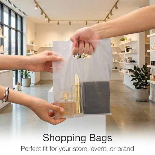 100 Frosted Clear Plastic Bags With Handles 9x12 Merchandise Bags - color: Frosted Clear
