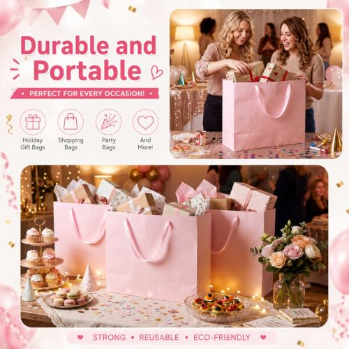 Fuyoooo 20 Pcs 18 x 7 x 14 Extra Large Kraft Paper Gift Bags, Light Pink - color: Light Pink