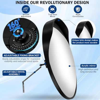 2 Pack 12 Inch Acrylic Convex Mirror with Rain Shield - size: 2PCS 12IN S