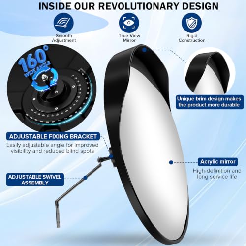 12 Inch Acrylic Convex Mirror with Rain Shield - size: 12IN S