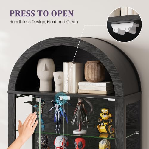 6-Tier Arched Glass Display Cabinet with RGB Lights & Lock - color: Black 6 Tier