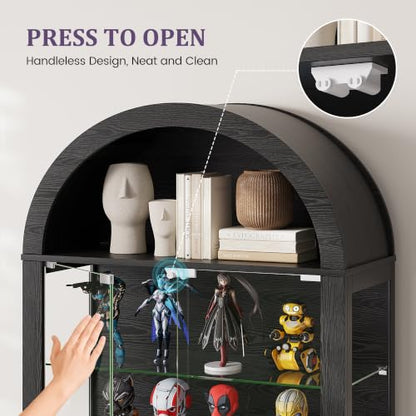 6-Tier Arched Glass Display Cabinet with RGB Lights & Lock - color: Black 6 Tier