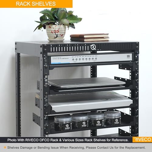 RIVECO 2 PCS 12” Rack Shelves for 19 inches Network Rack & Cabinets, 1U Rack Mount Shelf Vented Cantilever Tray, for Server, IT & Sound Equipment - size: 12"