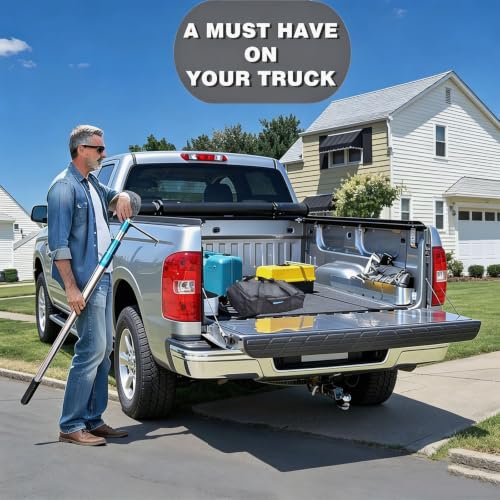 Cargo Grabber Reach Retriever Tool, 6.3 Ft Heavy Duty Truck Bed Accessories Telescoping Pull Pole with Hooks, Used for Pickup Truck, SUV, Trailers, RVs (Stainless Steel)