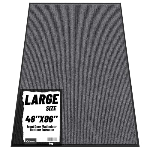 Front Door Mat 4'x8', Heavy Duty Waterproof Indoor Outdoor Doormat, Grey Outside Entryway Rugs - color: Grey Double Stripes, size: 4' x 8'(Rectangular)