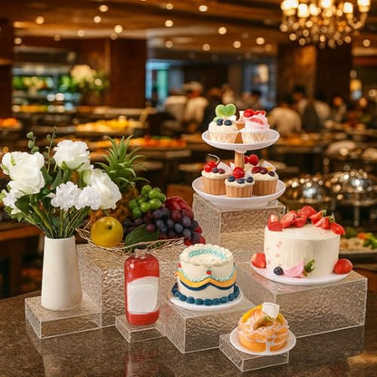 Geelin 8 Pack Acrylic Buffet Display Risers for Food Jewelry,Clear,Wave - color: Clear, style: Wave