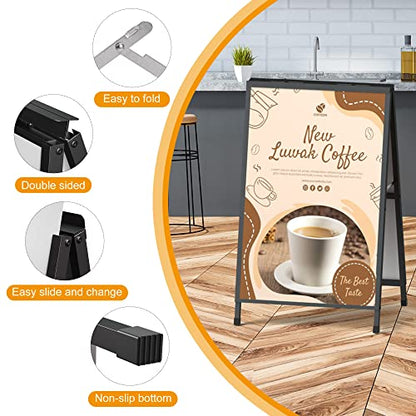 Relx 24x36 Inch Double-Sided A-Frame Sign, Heavy-Duty Folding Sandwich Boards, Metal Slide-In Sidewalk Signs for Outdoor Advertising Posters Frame Only (2 Boards Not Included)