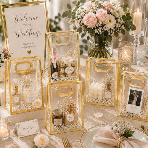 SHIPKEY 10 PCS Clear Gift Bags with Handles, Small Gold PVC Party Bag - color: Brown - Small