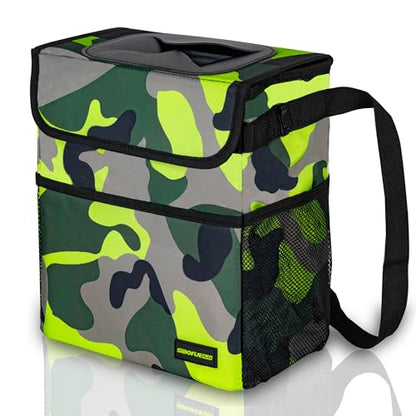 SIBOFUEGO Cute Car Trash Can with Lid, Collapsible, Leak-Proof, 2 Gallon - color: Green Camo, size: 2 Gallons