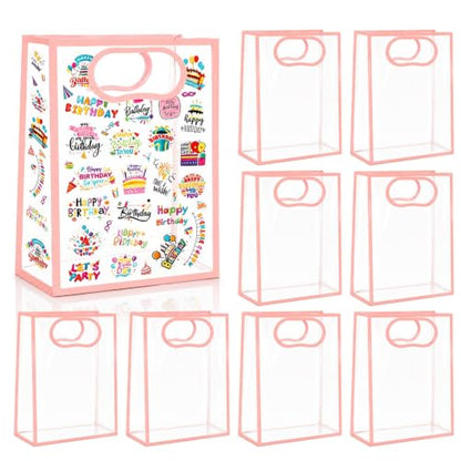 SHIPKEY 10 PCS Clear Gift Bags with Handles, Small Pink PVC Party Bag - color: Pink - Small