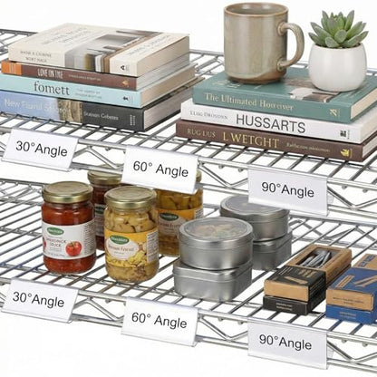 Fulmoon 60 Pcs Wire Shelf Label Holders, Adjustable Clear Plastic Rack Label Clips for 1-1/4in Shelves, 3 Viewing Angles, Retail Warehouses Metro Shelving