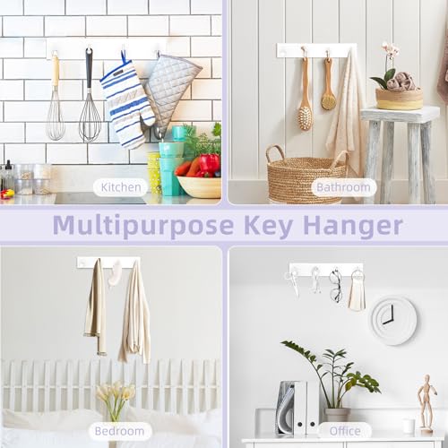 VIS'V Key Holder Wall Mount, Large Adhesive Key Hanger with 4 Hooks, White - color: White