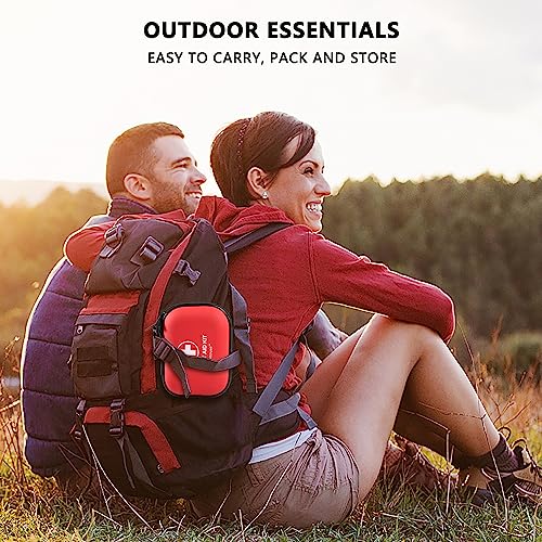 Mini First Aid Kit - 120 Piece Small Waterproof Hard Shell Medical Kit - color: Red