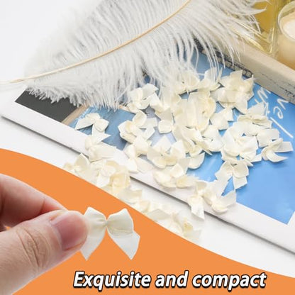1.5 Inch White Satin Bows (50 Pcs) – Pre-Tied Mini Bows for Gifts, Wedding Party Favors, DIY Crafts & Wrapping Decorations - size: White