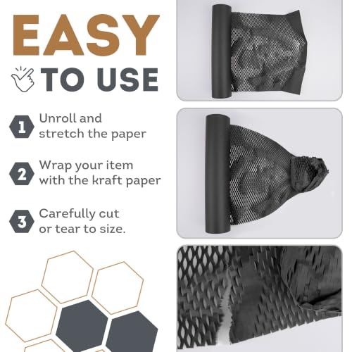 APQ Supply Honeycomb Packing Paper Black, 15 Inch x 100 Feet, Premium Packaging for E-Commerce Fulfillment, Small Business Shipping, Warehouses, and Boutiques - style: Black / Pack of 1