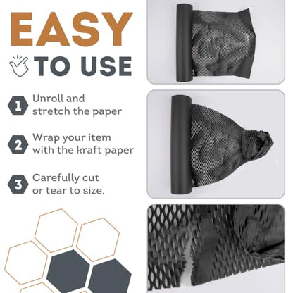 APQ Supply Honeycomb Packing Paper Black, 15 Inch x 100 Feet, Premium Packaging for E-Commerce Fulfillment, Small Business Shipping, Warehouses, and Boutiques - style: Black / Pack of 1