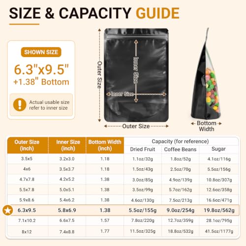 ANZNKU 100PCS Mylar Bags Resealable Small Smell Proof Bags(Black, 6.3x9.5) - color: Black, size: 6.3x9.5"
