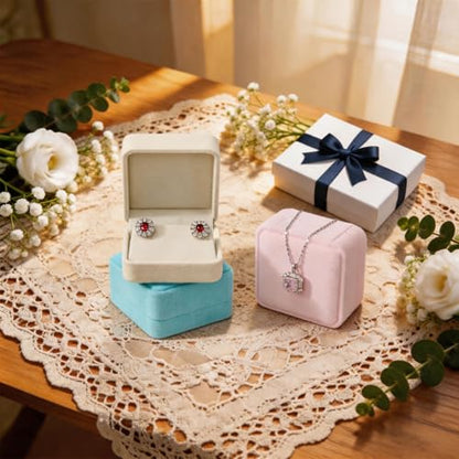 Beige Velvet Hinged Earring Gift Box - color: Beige