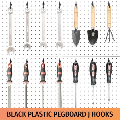 HUHOLE 100PC Black Plastic Pegboard J Hooks for 1/4" Board - color: Black