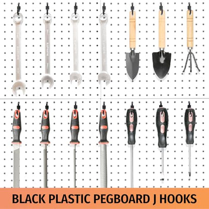 HUHOLE 100PC Black Plastic Pegboard J Hooks for 1/4" Board - color: Black