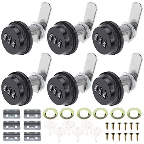 RealPlus 6 Pack Combination Cam Lock 1-1/8" Cylinder Coded Cabinet Lock Metal Security Locks Black Password Lock for Cabinet Drawers - color: Black, size: 6pcs 1-1/8"