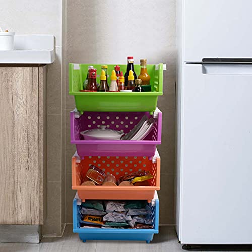 Pekky 4-Pack Large Stackable Storage Bins, Colored Plastic Stacking Basket