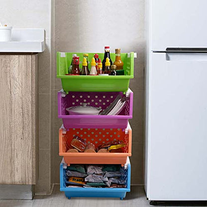 Pekky 4-Pack Large Stackable Storage Bins, Colored Plastic Stacking Basket