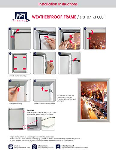 M&T Displays Weatherproof Snap Poster Frame 11x17 Inch Silver 1" Aluminum Profile Front Loading Wall Mounting Picture Photo Document Certificate Sign Holder Mitered Corner Anti Glare Cover