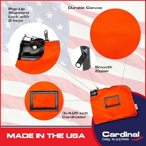 Locking Canvas Cash Bag, Orange, 9 x 12 Inch - color: Orange