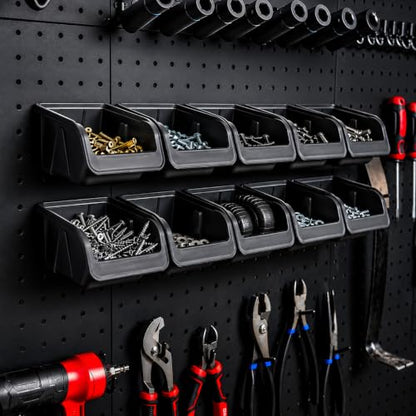WallPeg 10 Each 7" Pegboard Bins Kit - Large Pegboard Bins for Craft Room Storage & Garage Peg Board Organization - Handy Pegboard Wall Organizer Bins Set -Made in USA-
