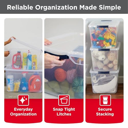 Rubbermaid Cleverstore Clear 32 Qt, 6 Pack Stackable Plastic Storage Bins with Lids, Great for Closet and Laundry Storage, Organizing in the Home - size: 32 Qt – 6 Pack