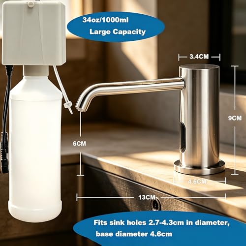 Automatic Liquid Soap Dispenser Touchless for Bathroom and Kitchen with 33.81oz/1000ml Upgraded Infrared Sensors Built in Sink Soap Dispenser for Smart Home