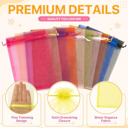 ANZNKU 100PCS Organza Bags 5x7 Yellow Small Gift Mesh Drawstring Goodie Bag - color: Yellow