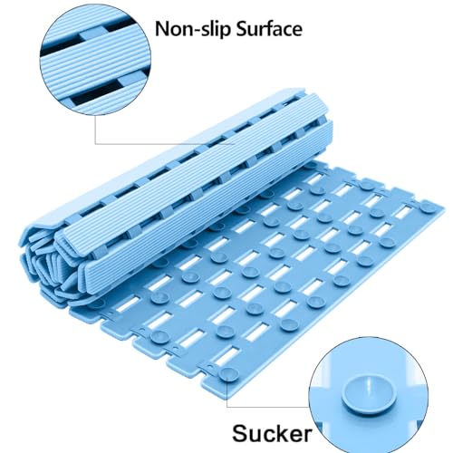 BEMISO Shower Mat Non Slip Bathtub Mat 37.4 x 15.7 Inch Bath Mat for Tub - color: Blue, size: 37.4 x 15.7 inches