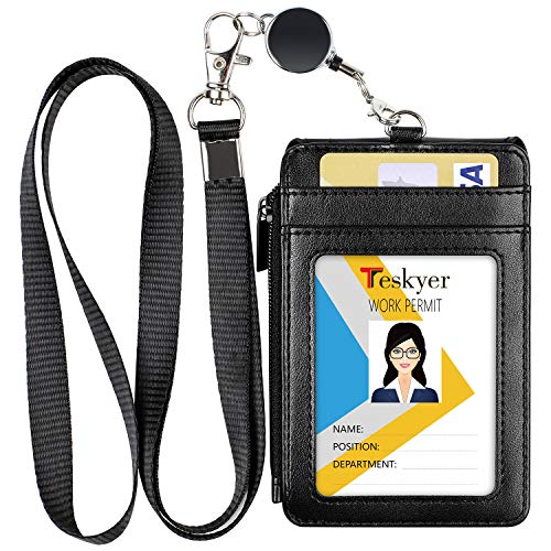 Teskyer ID Badge Holder with Retractable Lanyard, Lanyard Wallet, Black - color: Black #02, size: 3.1" x 4.7"