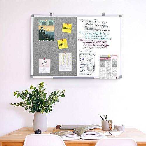 SWANCROWN White Board Bulletin Board Combo 36 x 24 in, Aluminum Frame - color: Grey-vertical, size: 36"W x 24"H