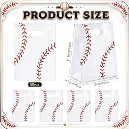 Pasimy 25 Pcs Baseball Gift Bags with Handles, Baseball Plastic Treat Bags - style: Baseball