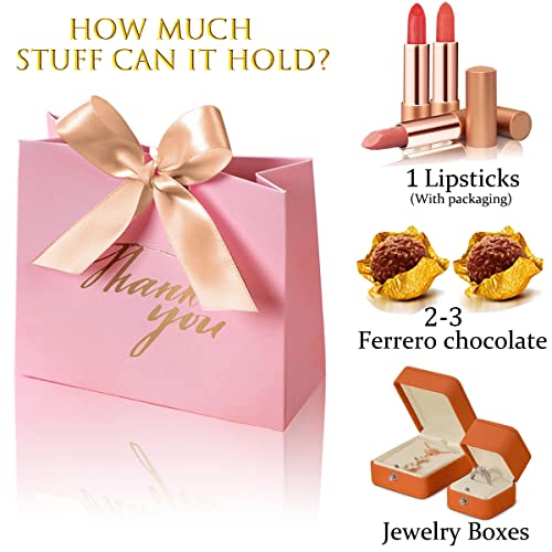 24 Pack Small Thank You Party Favor Bags with Ribbon, Mini Gift Bags Bulk - color: Pink/Gold Ribbon