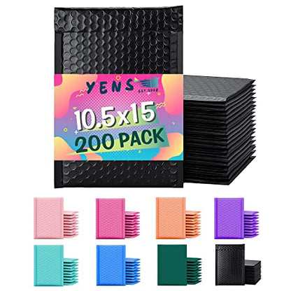 Yens Bulk Black Poly Bubble Mailers 10.5x16 200 Pack Usable 10.5x15 - color: Black, size: 10.5" x 16"