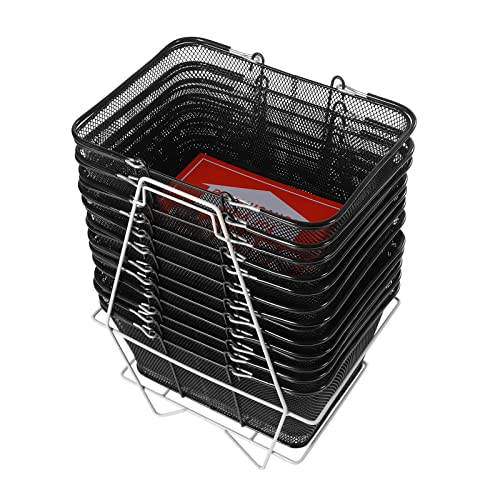 12PCS Shopping Baskets with Handles, Black Metal Shopping Basket, Portable Wire Shopping Basket, Black Wire Mesh shopping Basket Set for Stores Shopping