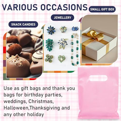 Maitys Pink 300 Pcs Small Plastic Bags with Handles 5x7 for Business - color: Pink