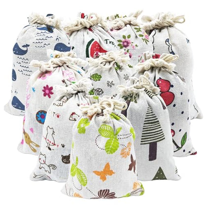 Cotton Drawstring Gift Bags 5x7, 10 Pack Colorful Pouches for Favors - color: Cartoon (Pack of 10)