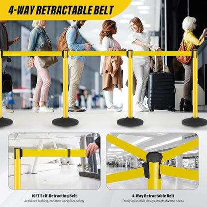 STARSIGNS 12 Pack Crowd Control Barriers - Weighted Base Stanchions with 10 Feet Retractable Belts Yellow Stanchion Posts Set for Retail, Banks, Public Spaces - color: Yellow- 12 Packs